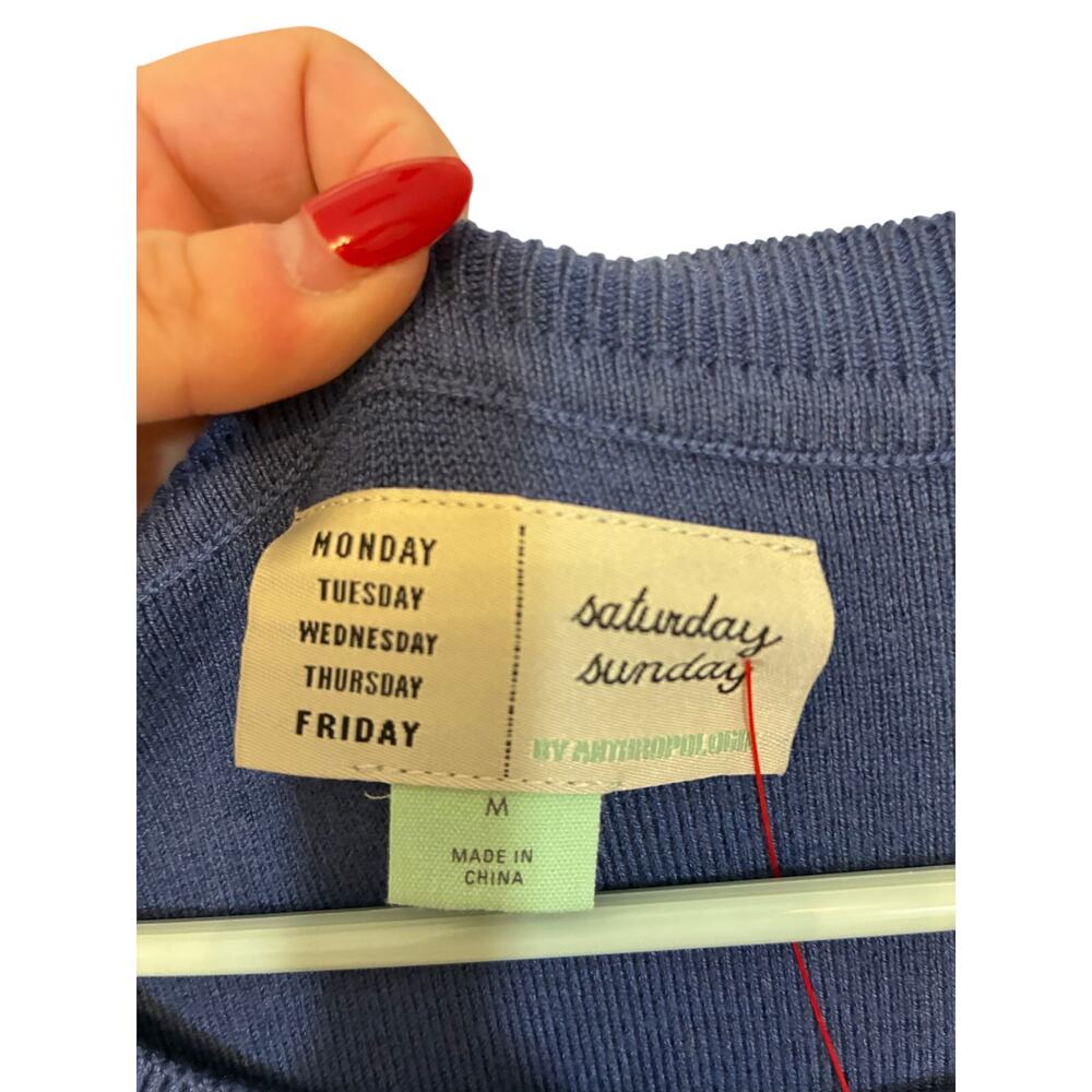 Saturday Sunday Oversized Blue Sweater Women's Size M Long Sleeve Slouchy Top - Picture 2 of 4